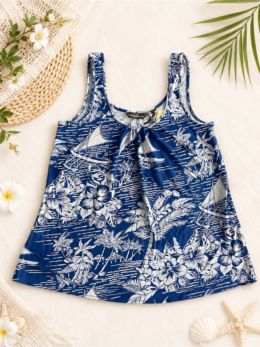 Tommy Bahama Outrigger Tank Blue Tropical Print Sleeveless Top NWT Size Small